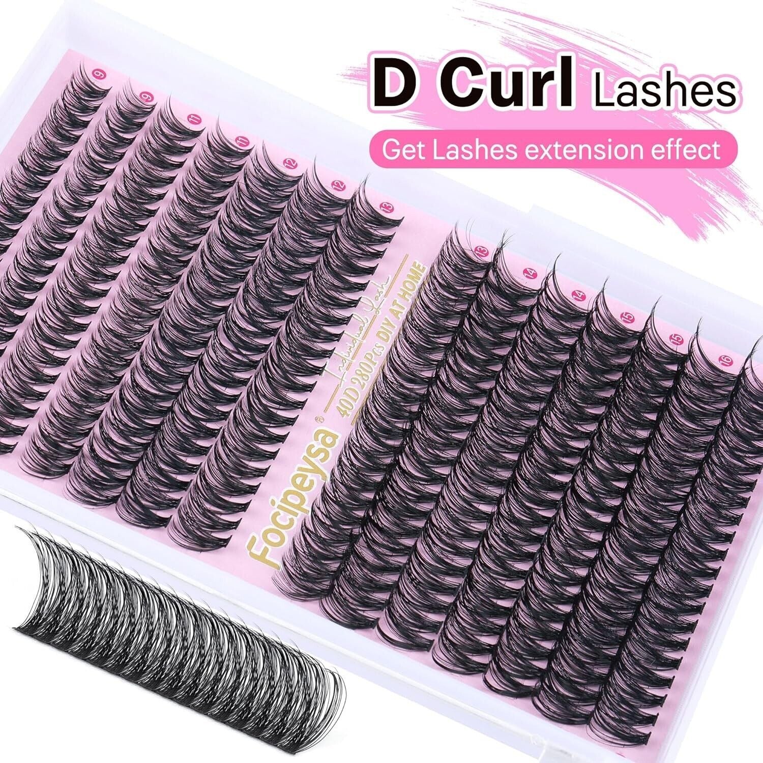 Eyelash Extension Kit D Curl Lash Clusters 280Pcs DIY Lash Extension Kit 40D